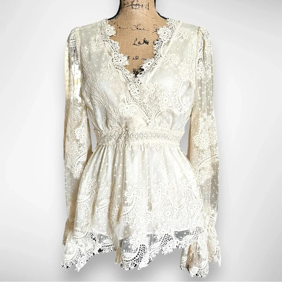 Vici Tops - VICI Women's Ivory Crochet And Lace Long Sleeve Boho Top Small | EUC